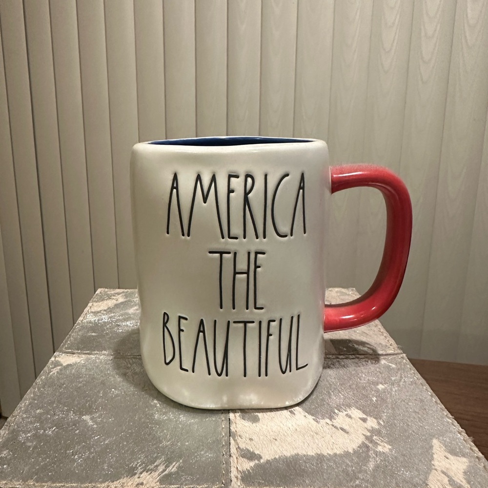 Rae Dunn White Mug with Red Handle - America The Beautiful